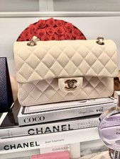 CHANEL Beige small Classic Flap Chain Shoulder Bag beige with gold HW .