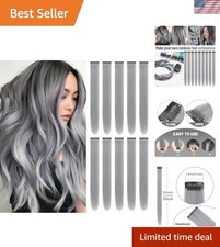 Colored Hair Extensions Clip in Synthetic Gray Hairpiece 10 PCS Grey
