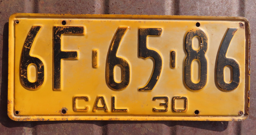 1930 California License Plate Yellow/Black 14