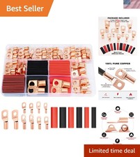 160pcs Copper Wire Lugs Kit, Battery Terminal Connectors AWG 12 10 8 6 4 2, 8...