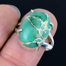 Entrancing Green Sea Sediment Jasper 925 Sterling Silver Ring Size 8