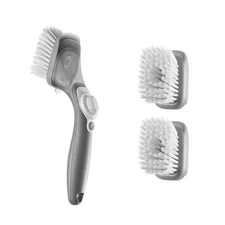 Soap Dispensing Dish Brush, Kitchen Scrub Brushes with 3-Brush Heads, Dishwashin
