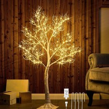 Lighted White Twig Tree with Fairy Lights 4FT 150 LED Lights for Christmas Ho...