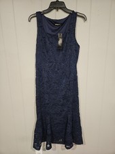 Allegra K Women's Small Elegant Lace Evening Cocktail Bodycon Sheath Dress Blue