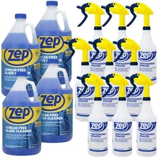 Zep Streak-Free Glass Cleaner 1 Gal (Case of 4) & Professional Sprayer Bottle