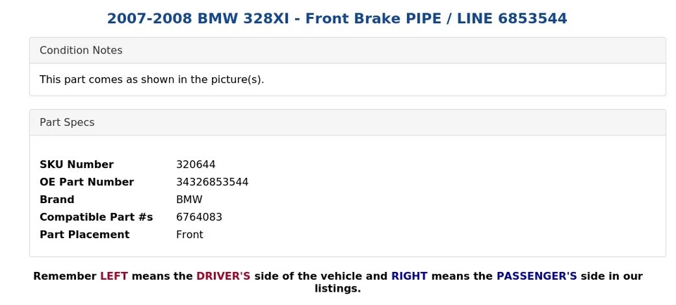 2007-2008 BMW 328XI - Front Brake PIPE / LINE 6853544 - Image 3 of 4