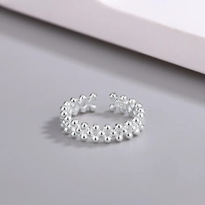 Bilayer Ball Ring 925 Sterling Silver Open Adjustable Smooth Women Jewelry