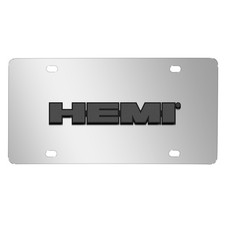 Hemi Logo 3d Dark Gray Logo On Mirror Chrome Stainless Steel License Plate