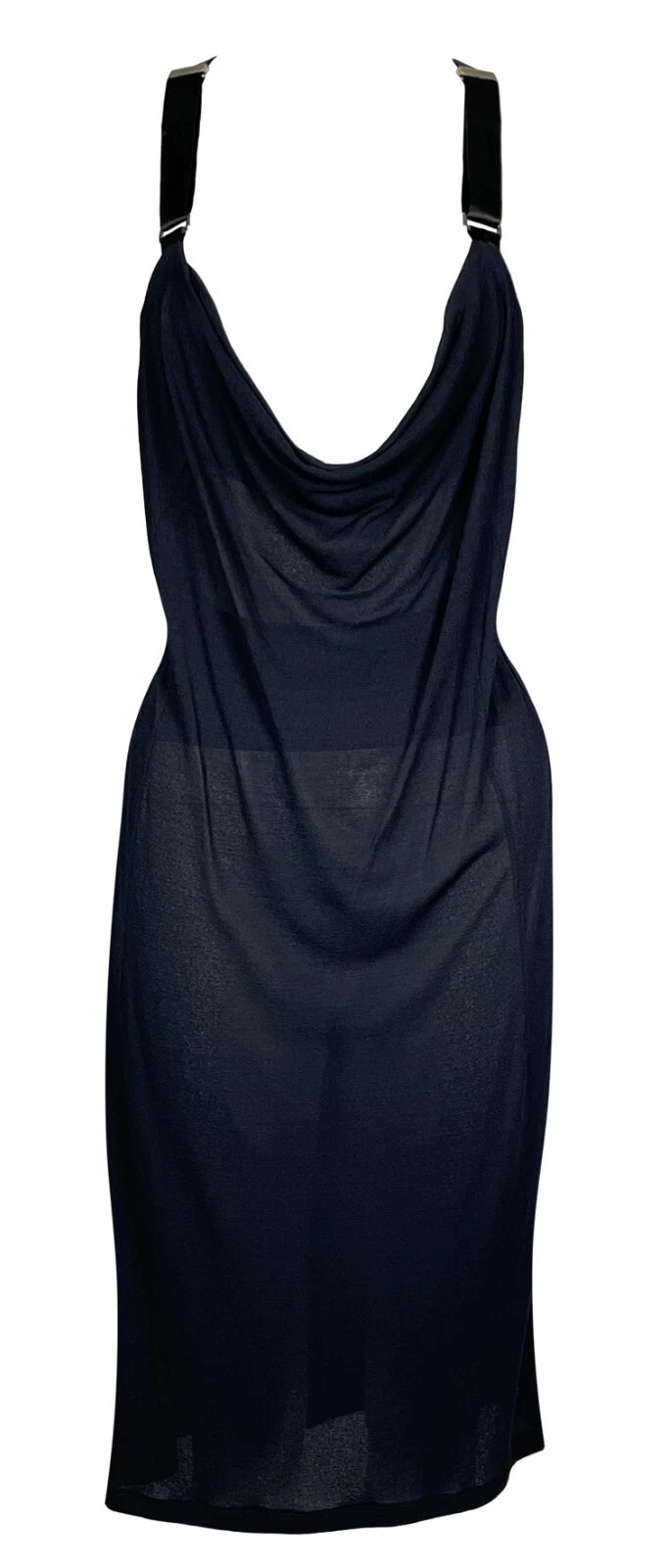 Alexander McQueen — Circa 2000 Alexander McQueen Semi-Sheer Plunging Black Suspender Dress
