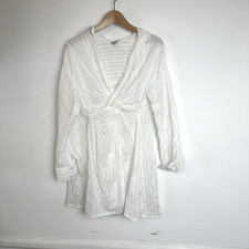 ASOS Satin Knot Mini Dress White Long Sleeve Metallic Stripes Boho 4