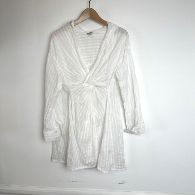 ASOS Satin Knot Mini Dress White Long Sleeve Metallic Stripes Boho 4 | eBay