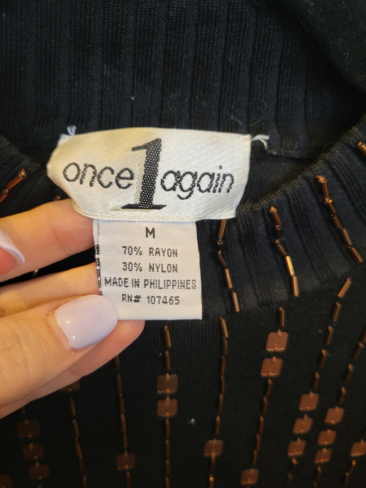 Once 1 Again Large Solid Black Copper Accents Lon… - image 3