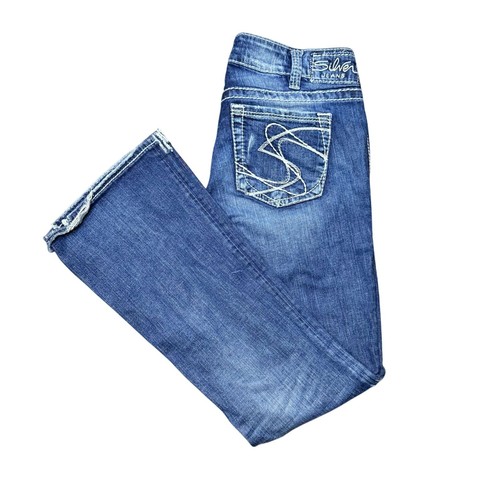 Silver Jeans Womens W30 L32 Suki Bootcut Stretch Mid Rise Distressed Blue Denim