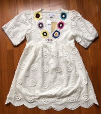 Urban Revivo Womens Small White Flower Crochet & Appliques Dress Summer