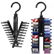 Adjustable X Neck Tie Rack Holder w/ Non-Slip Clip Necktie Belt Hanger Organizer