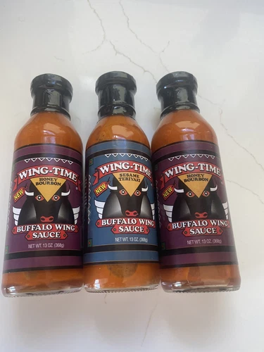 LOT OF 3 Wing-Time  Buffalo Wing Sauce - 13 oz  2 HONEY BOURBON 1 Sesame Tiryaki