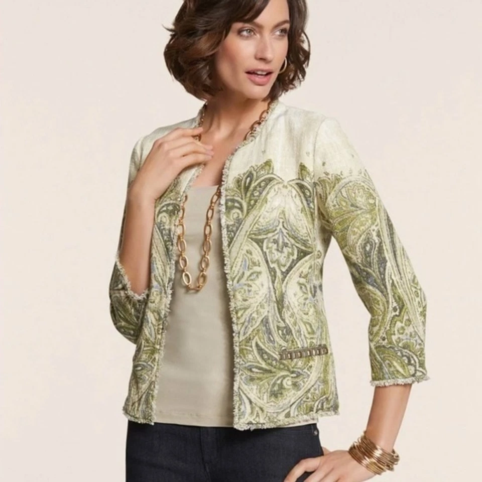 Chaqueta Chicos Talla 2 US L Embellecida Heritage Tweed Verde Cachemira Mangas 3/4 Foto 2 de 4