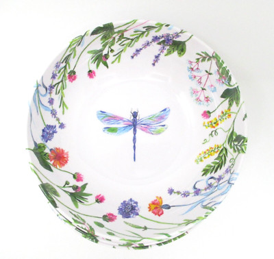 Rachel Ashwell Farmhouse Melamine Bowls Set Of 4 Dragonfly Flowers salad serving