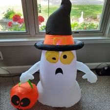 Gemmy Halloween Witch Ghost Pumpkin LED Airblown Inflatable 3.5 tall