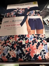 Jane and Bleecker Womens 2-Pack Sleep Shorts, Blue Floral, Small
