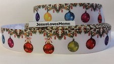 Grosgrain Ribbon, Christmas Ornaments Tree Snow Balls Holly Decorations, 1"
