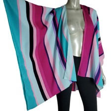 Lane Bryant Open Front Kimono O/S One Size Striped 3/4 Sleeve Colorful Blue