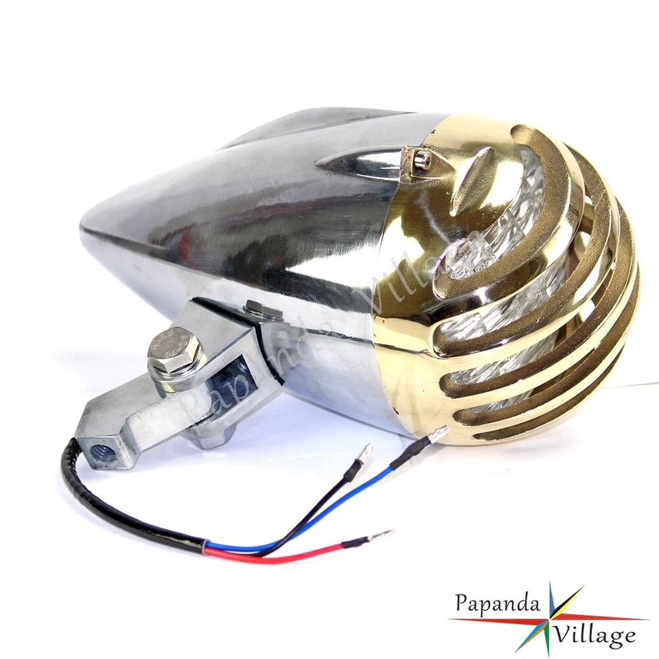 4.5" Headlight Retro Finned Grill Assembly For Harley Chopper Bobber Cafe Racer - Image 3 of 4