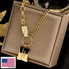 Woman 18K Gold Plated Stainless Steel Love Charm Sweater Chain Rolo Necklace