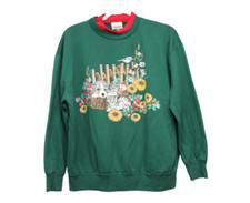 Vintage 90s Crewneck Sweatshirt Size Medium Cat Dog Bird Sunflower Grandmacore