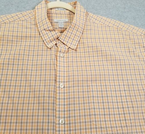 Van Heusen Button Up Shirt Men’s 2XL XXL Orange Gray Plaid Short Sleeve No Iron - Picture 2 of 9