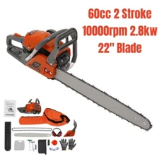 60cc Gas Powered Chainsaw with 22'' Guide Bar Saw Chain 2-Stroke Engine Cut Wood