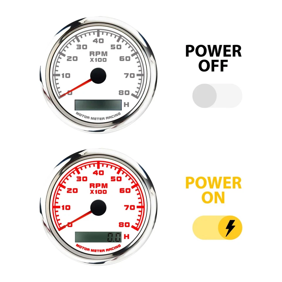 W PRO 85mm Tachometer 8000 RPM Hour Meter Waterproof Car Marine Boat Gas Diesel - Image 3 of 4