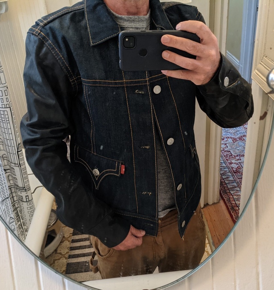 LEVI RED COLLECTION TYPE 4 TRUCKER JACKET M DENIM LEATHER WOOL