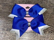 Claire  s Club Royal Blue Silver White Glitter Mini Cheer Bow Ponytail Holders Nw