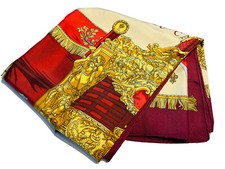 Vintage HERMES  Vue du Carosse de la Galere la Reale  100 Silk Burgundy Scarf