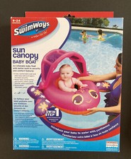 New Swimways Sun Canopy Baby Boat Inflatable Pool Float Pink Butterfly