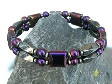100 Black n Purple Magnetic Hematite Bracelet Anklet 2 Row Healing