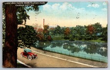 Vintage Postcard MO Kansas City Lake and drive Penn Valley Park Car c1925 ~7344