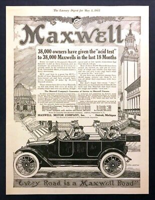 1915 Maxwell 5-Passenger Touring Car art ''Given the Acid Test'' vintage print ad