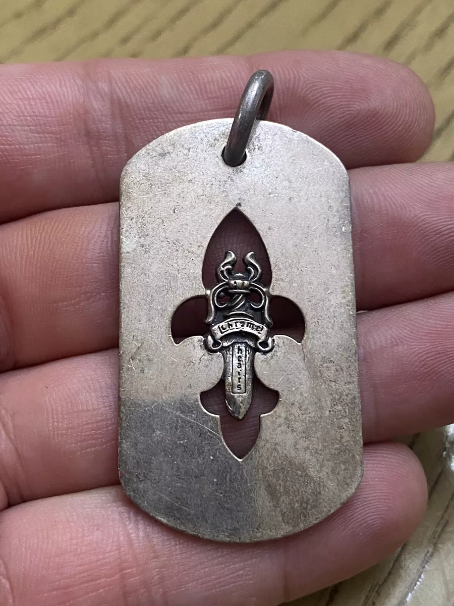 Chrome Hearts Designer Signed Dagger Dog Tag Pendant . 925 Silver RARE 1998