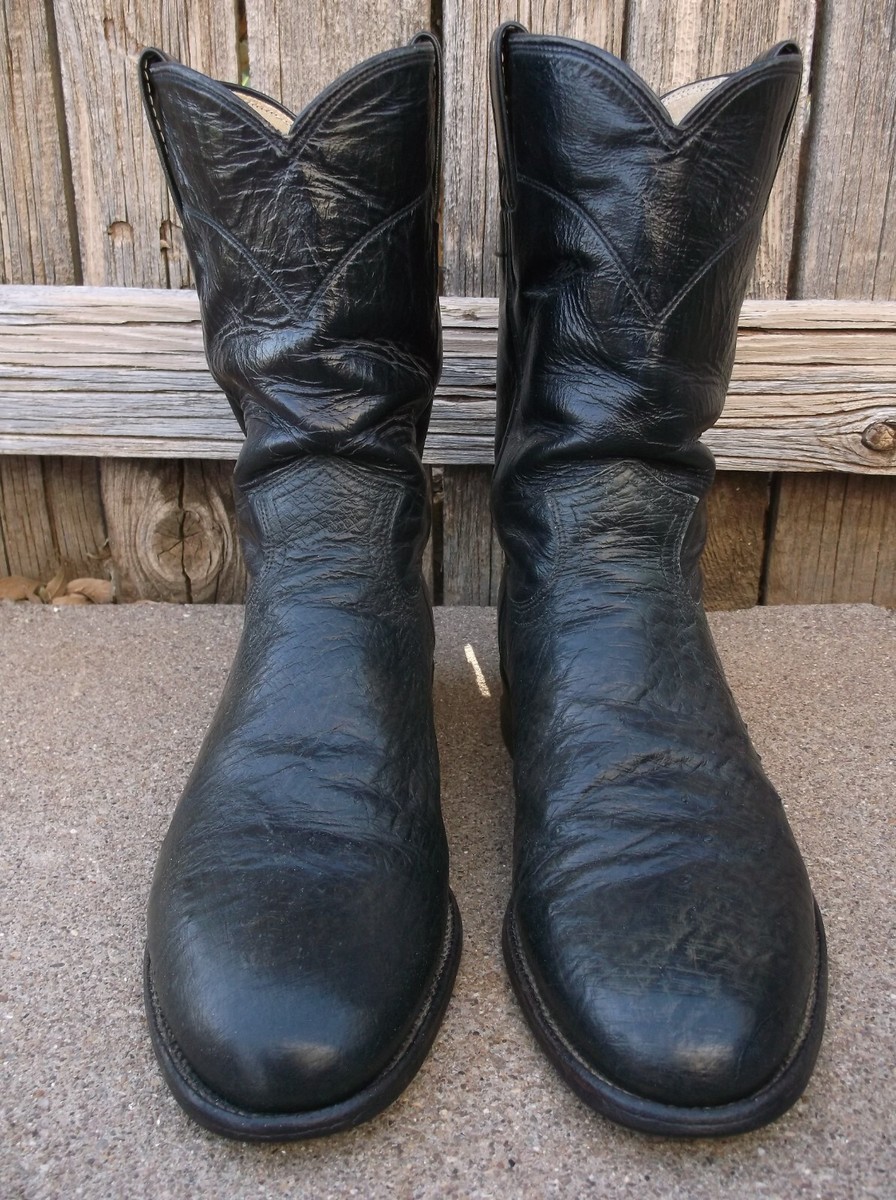 Vtg Justin 3172 Men\'s 11 1/2 B Quill Ostrich Roper Cowboy Boots USA Comb T19 Justin BOOTS Mens Black Smooth Ostrich Roper Cowboy Western  main image 2