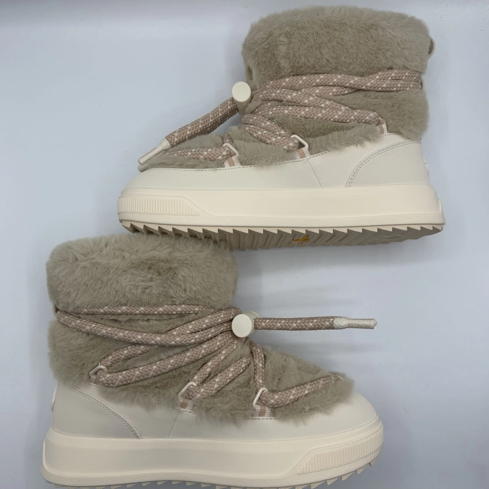 Moncler — NEW Moncler Mon Altive Beige Plush Teddy Faux Fur Snow Apres Ski Logo Boot EU 39