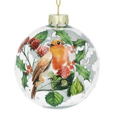 Gisela Graham Traditional Robin Christmas Tree Bauble with Gold Hanging Twine