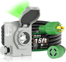 30 Amp Generator Cord 15FT and Power Inlet Box, Pre-Drilled 30 Amp Generator Inl