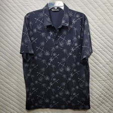 Travis Mathew Polo Shirt Mens XL Black Golf Cart Palm Tree Print Performance