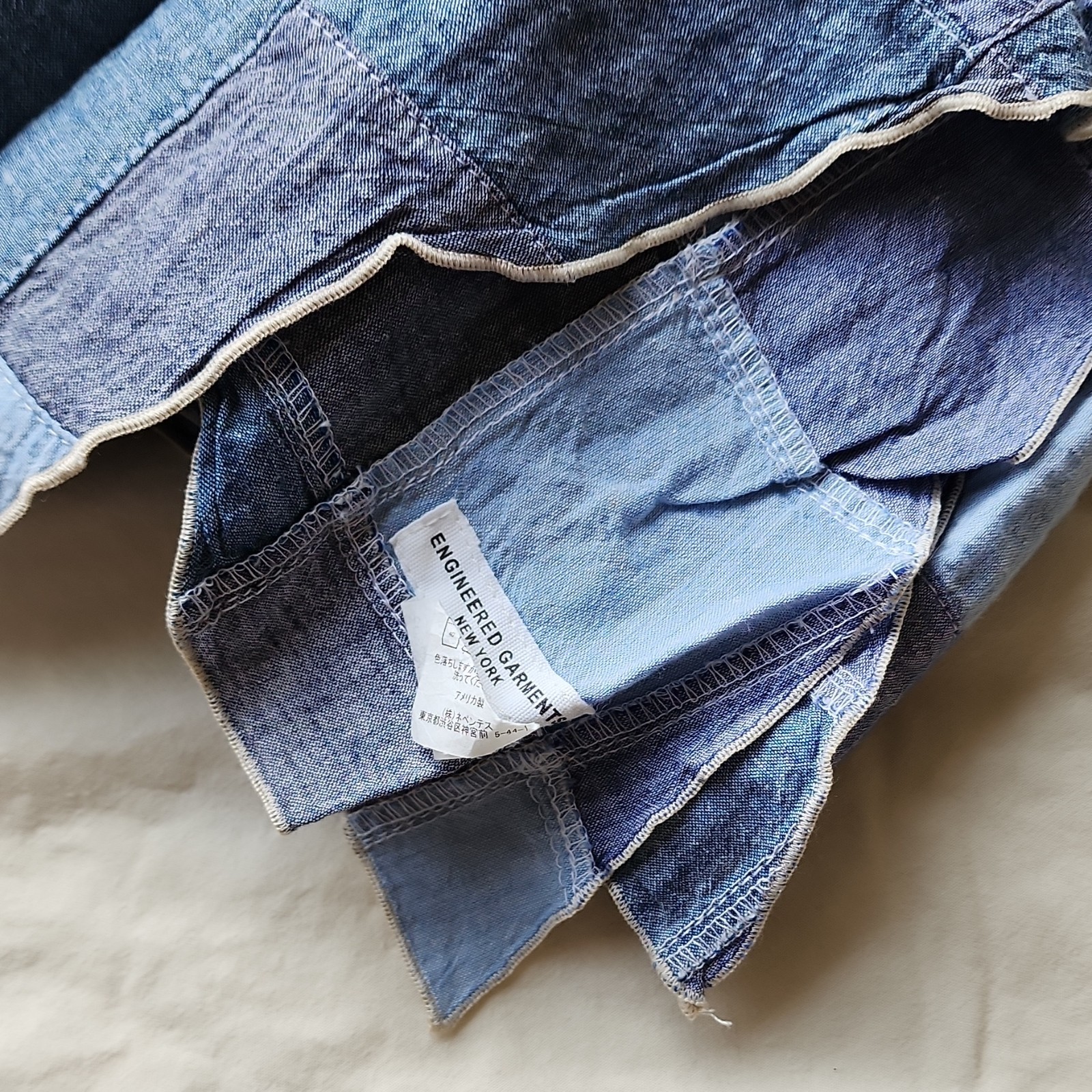 Engineered Garments Chambray Patchwork Blue Scarf - image 3