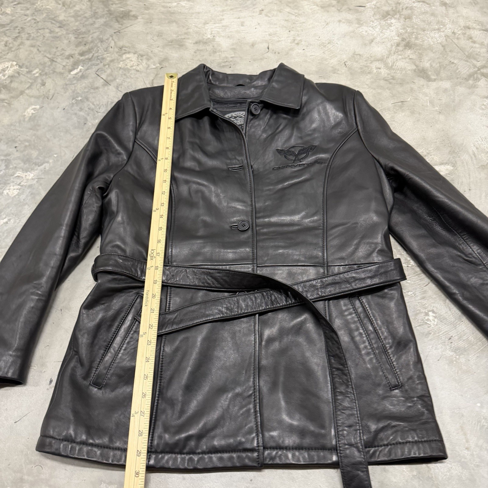 Rare Corvette Leather Belted Jacket Embroidered B… - image 2