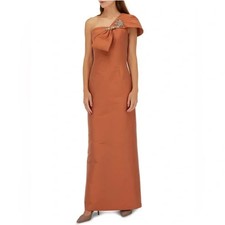 Sachin & Babi Ines Copper Embellished Bow One Shoulder Column Gown Size 0 $995