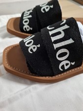 Genuine Chloe Black And White Woody Logo Print Sandles Size UK 5 w Eu 37w