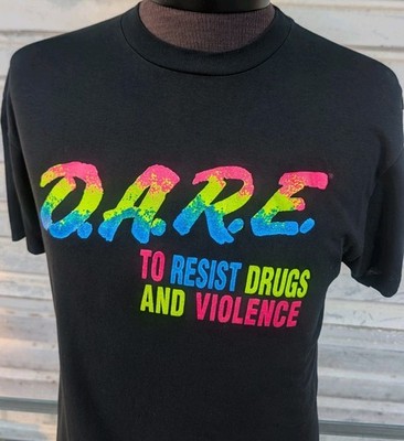 Vintage D.A.R.E Original Neon / Black M Single Stitch Seam T-Shirt 90s Anti Drug